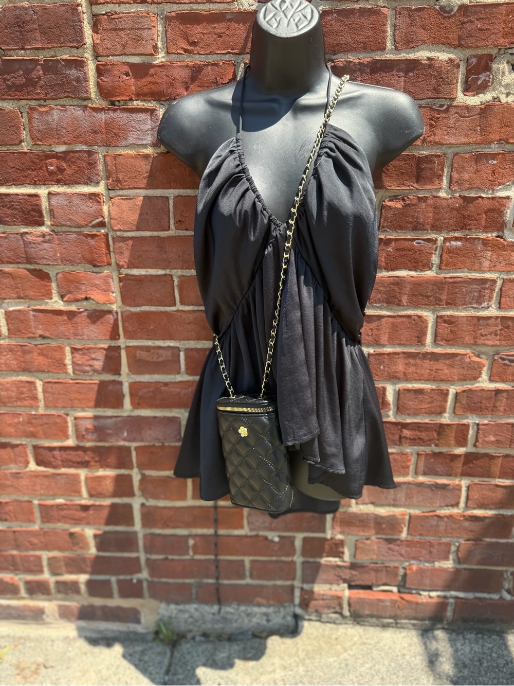 Forever 21 Black Halter Swing Top with Quilted Crossbody Pouch Bundle Deal